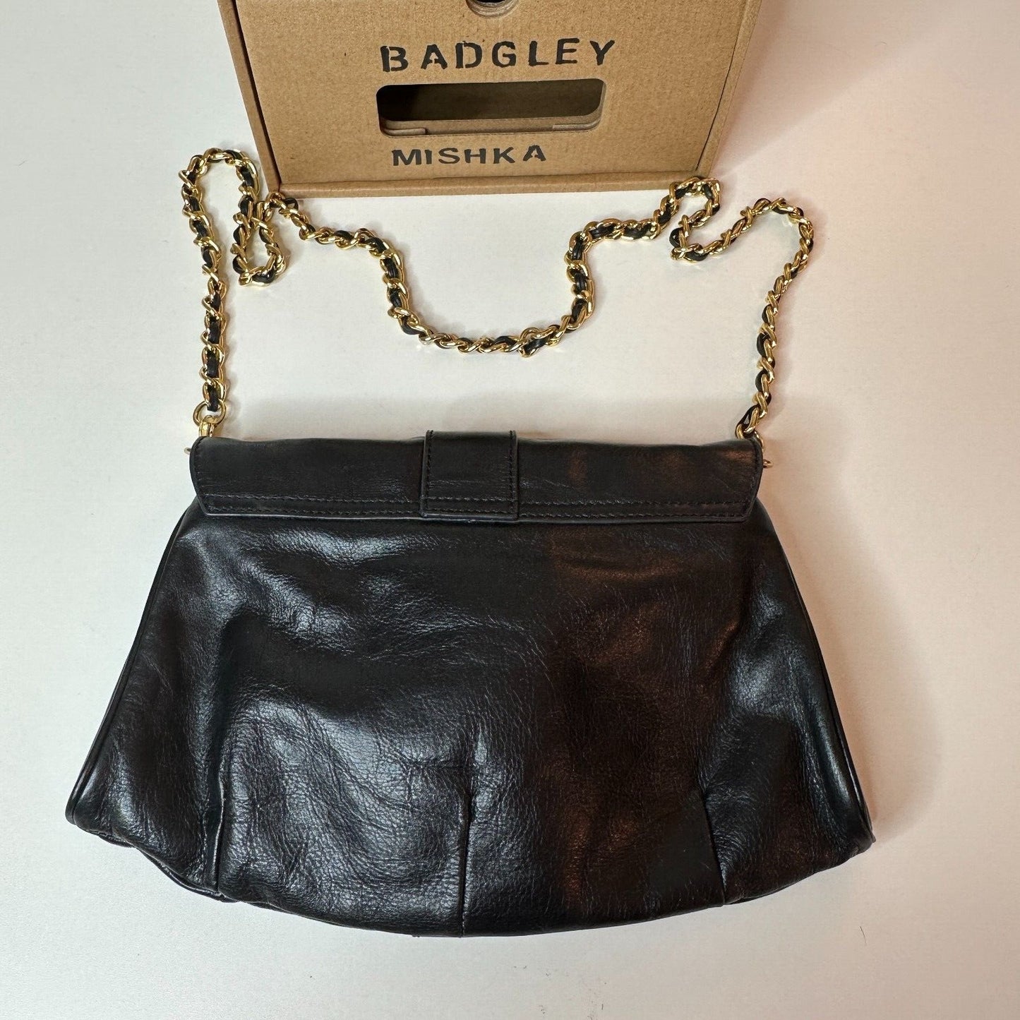 Badgley Mischka Black Leather Purse Detachable Chain Strap