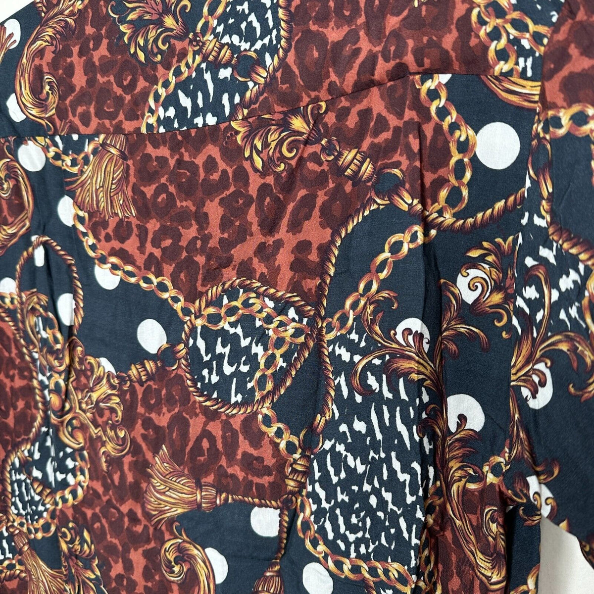 Inamorata Burgundy Leopard-Link Short Sleeve Button Down El Camino Shirt XS / S