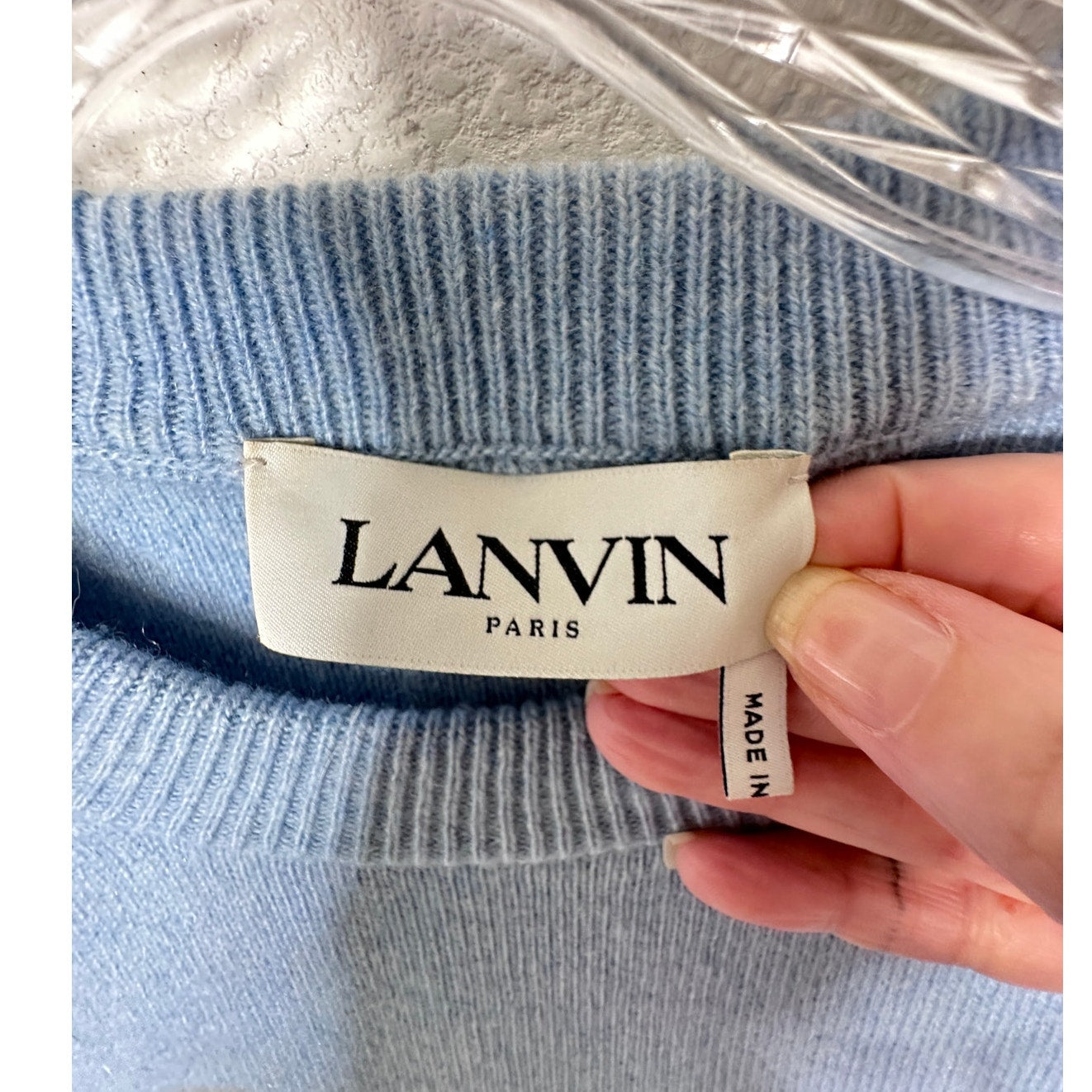 Lanvin Girls Pearl Logo Cashmere Sweater Baby Blue Size 12
