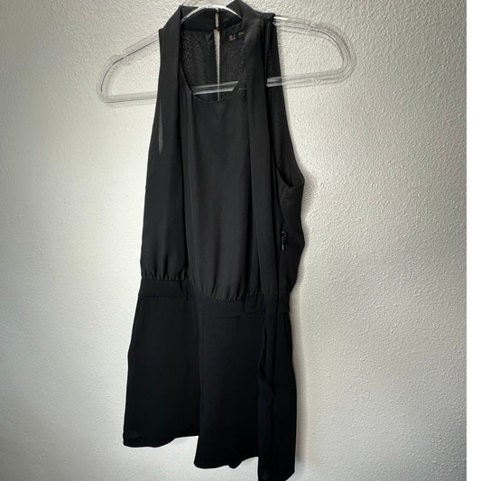 Zara Basic Black Sheer Mesh High Neckk Sleeveless Keyhole Back Romper S