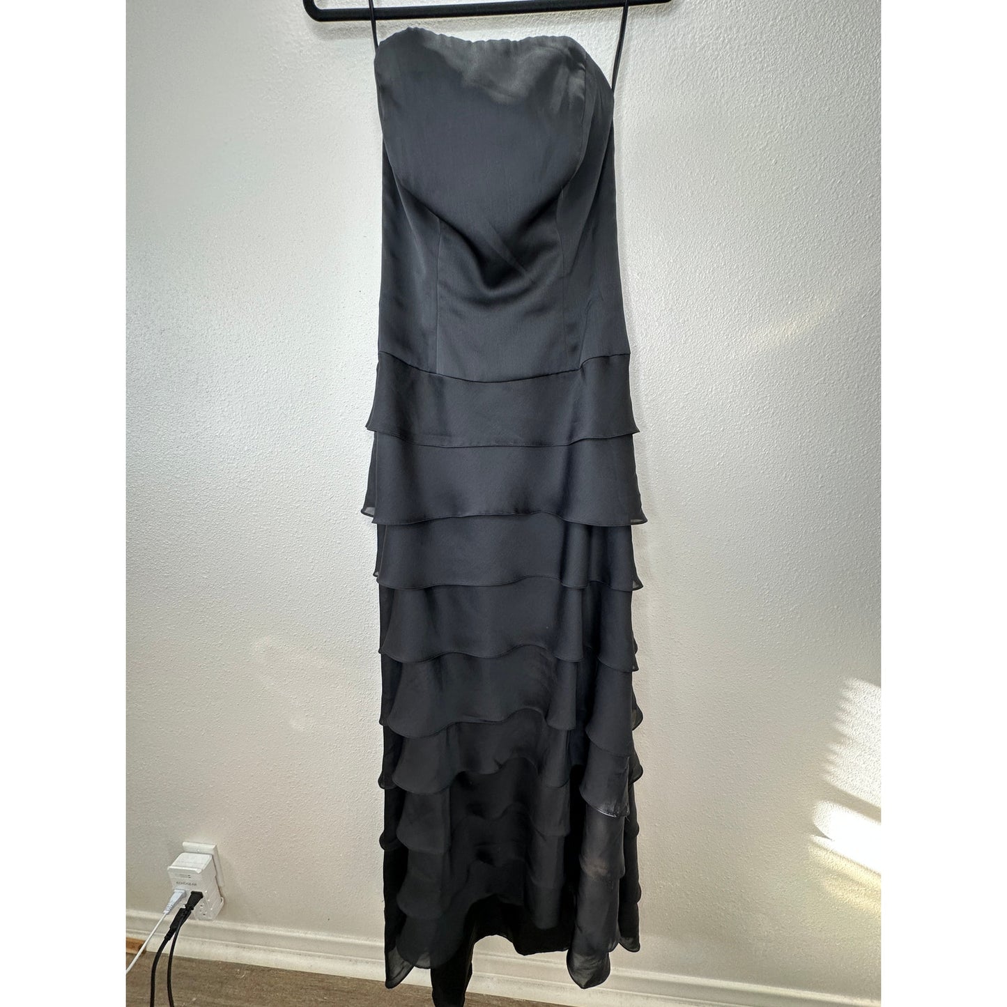 Lazaro Black Sleeveless Corset Boning Tiered Maxi Dress 10