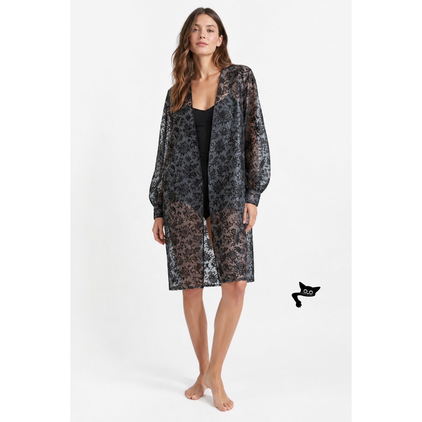 NWOT August Getty Atelier Women's S Black Lace Kimono