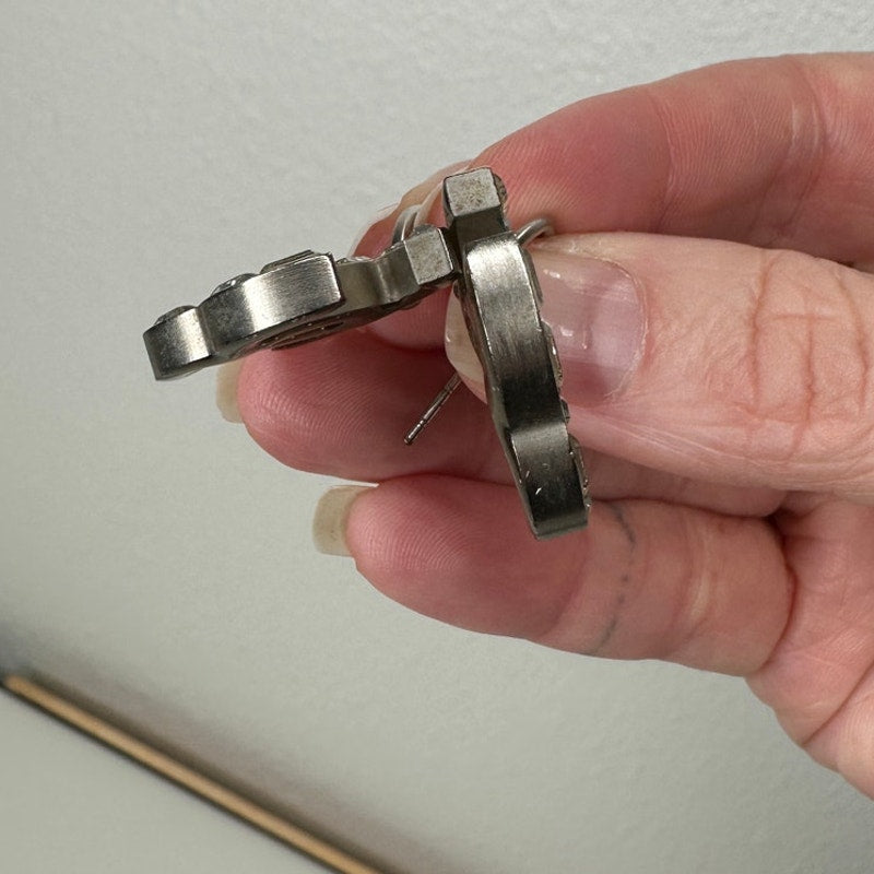 Chanel Baguette Stone Logo Silver Earrings Boucles Oreille Crystal