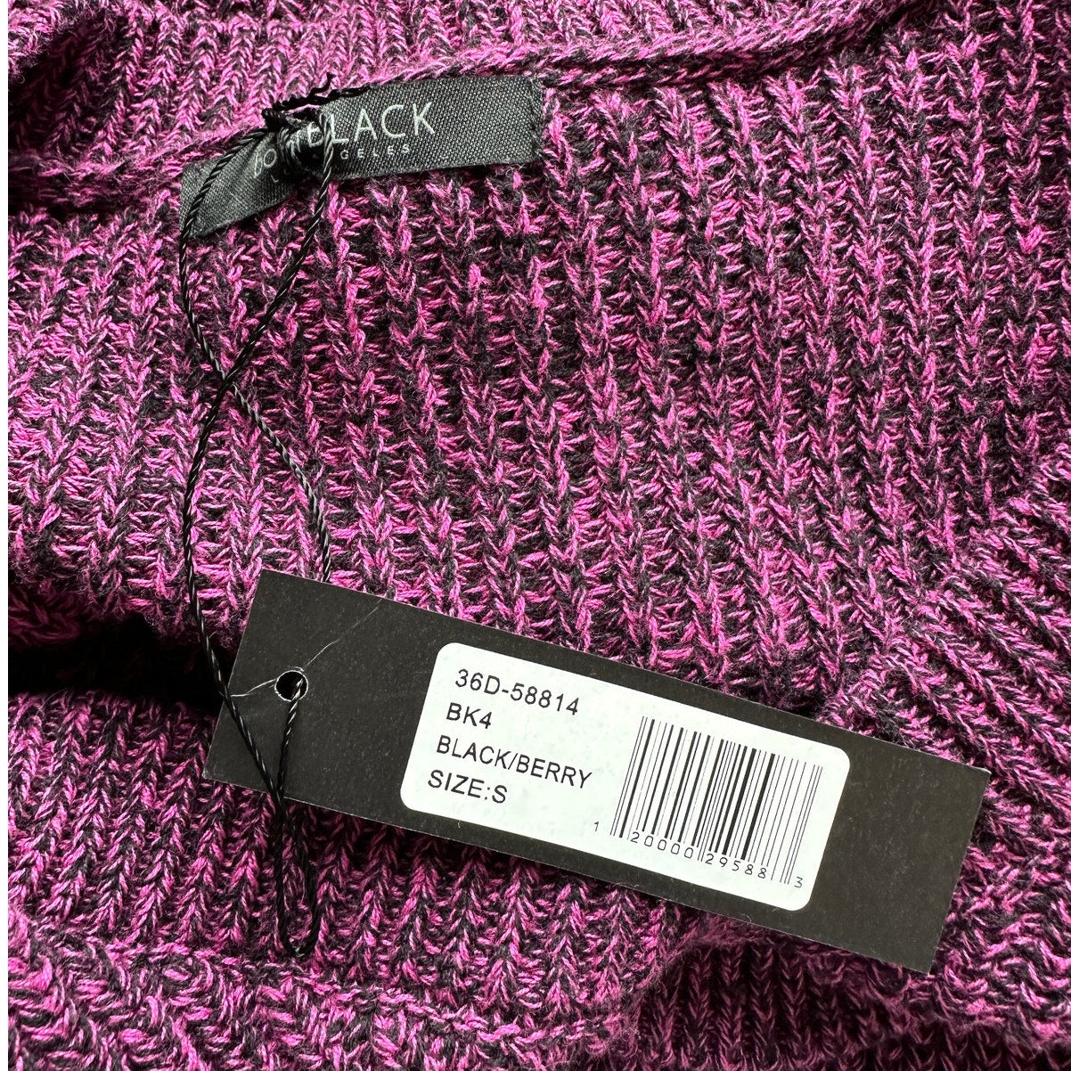 NWT Bobiblack Black Berry Marled VNeck Long Sleeve Crop Sweater S