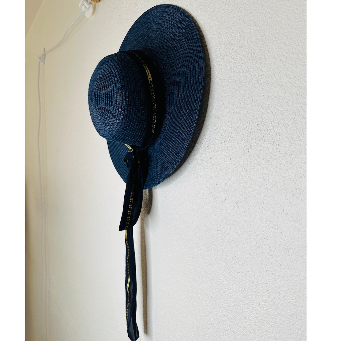 PG Accessories Navy Blue Paper Straw Summer Hat Tie Sash