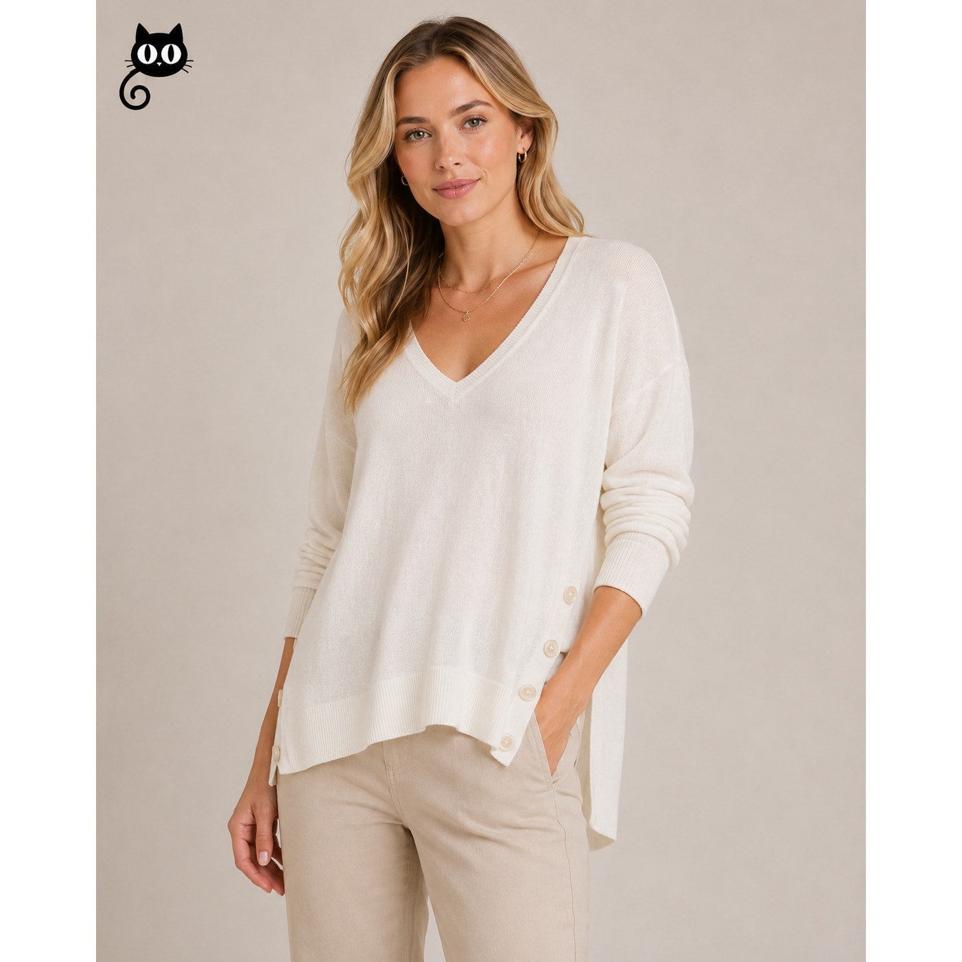 NWT J Crew Linen Blend V-Neck Sweater Ivory Women's US L