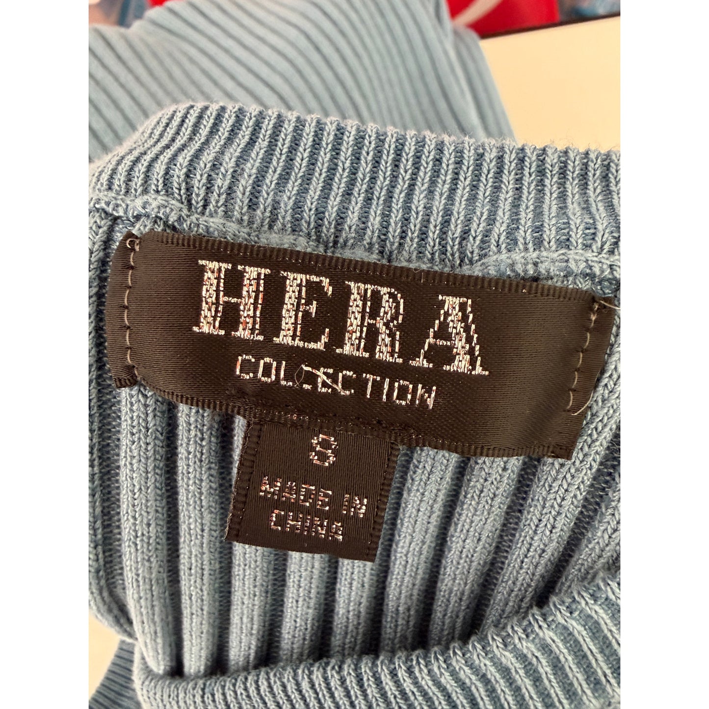 Hera Blue Ribbed Halter Sweater Midi Dress Bodycon Women's S