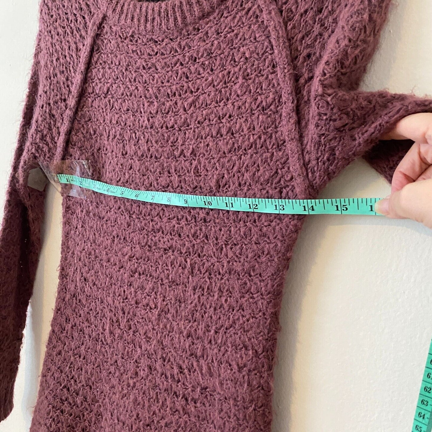 Frenchi Eggplant Soft Plum Fuzzy Loose-Knit Long Sleeve Round Neck Sweater XS