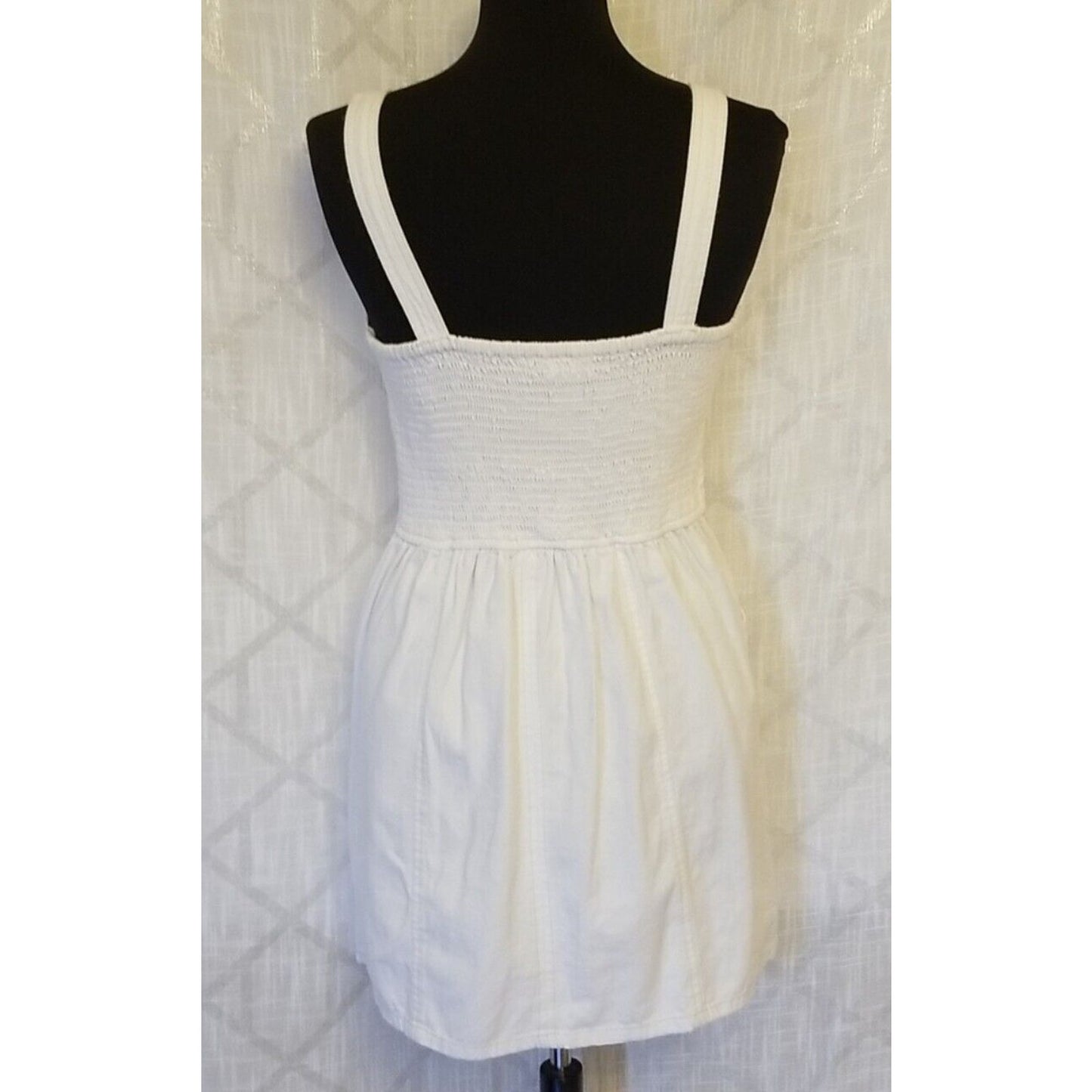 Japna White Denim Tan Stitch Bronze Snap Sweetheart Neck Pocket Mini Dress M