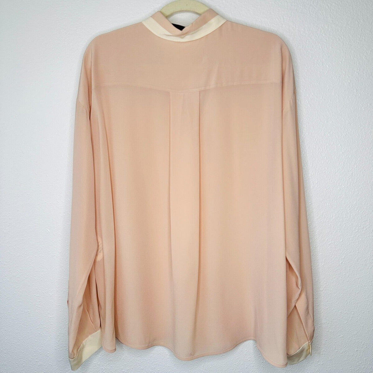 Stella McCartney Light Peach Silk Blouse Cream on Collar Button Placket Cuffs 42