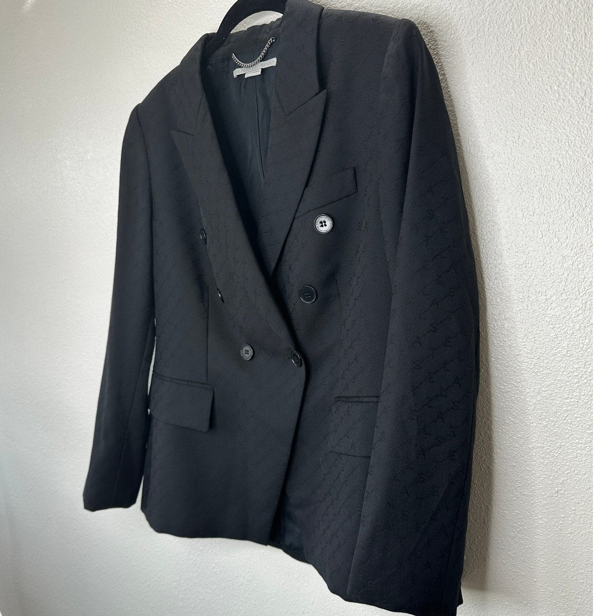Stella McCartney Black Wool Embossed Double Breasted Button Blazer 46 / L