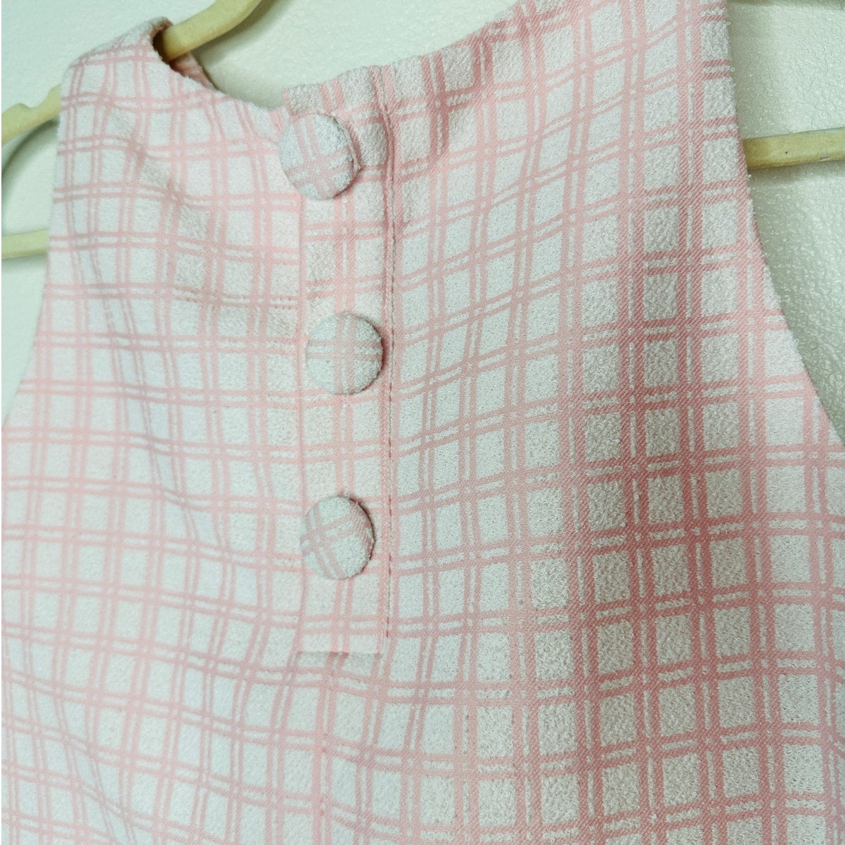 NWT Lisa Marie Fernandez Pink & White Check Boucle Back Button Sleeveless Top 4