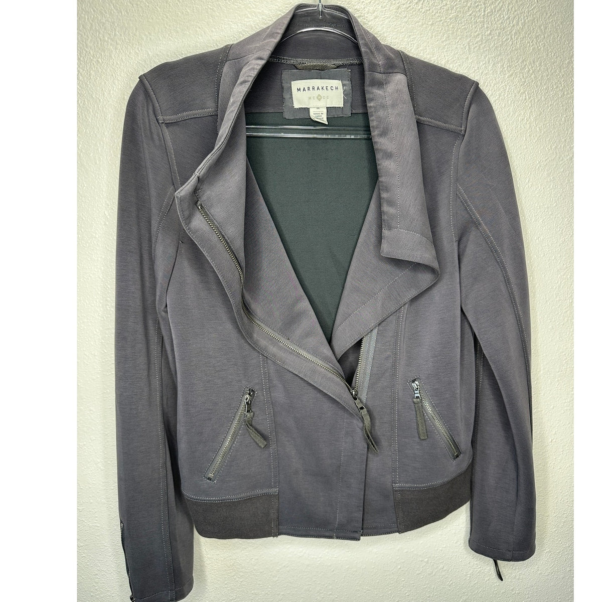 Marrakech Utility Moto Jacket Gunmetal Gray Ultra Soft Stretch Zip XS