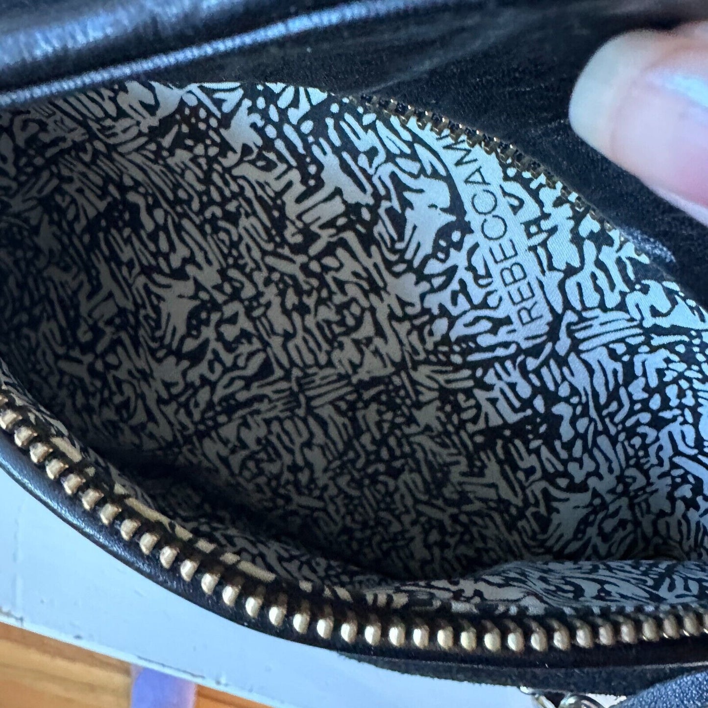 Rebecca Minkoff Black Leather Shoulder Bag Purse with Gold Hardware Chain Strap