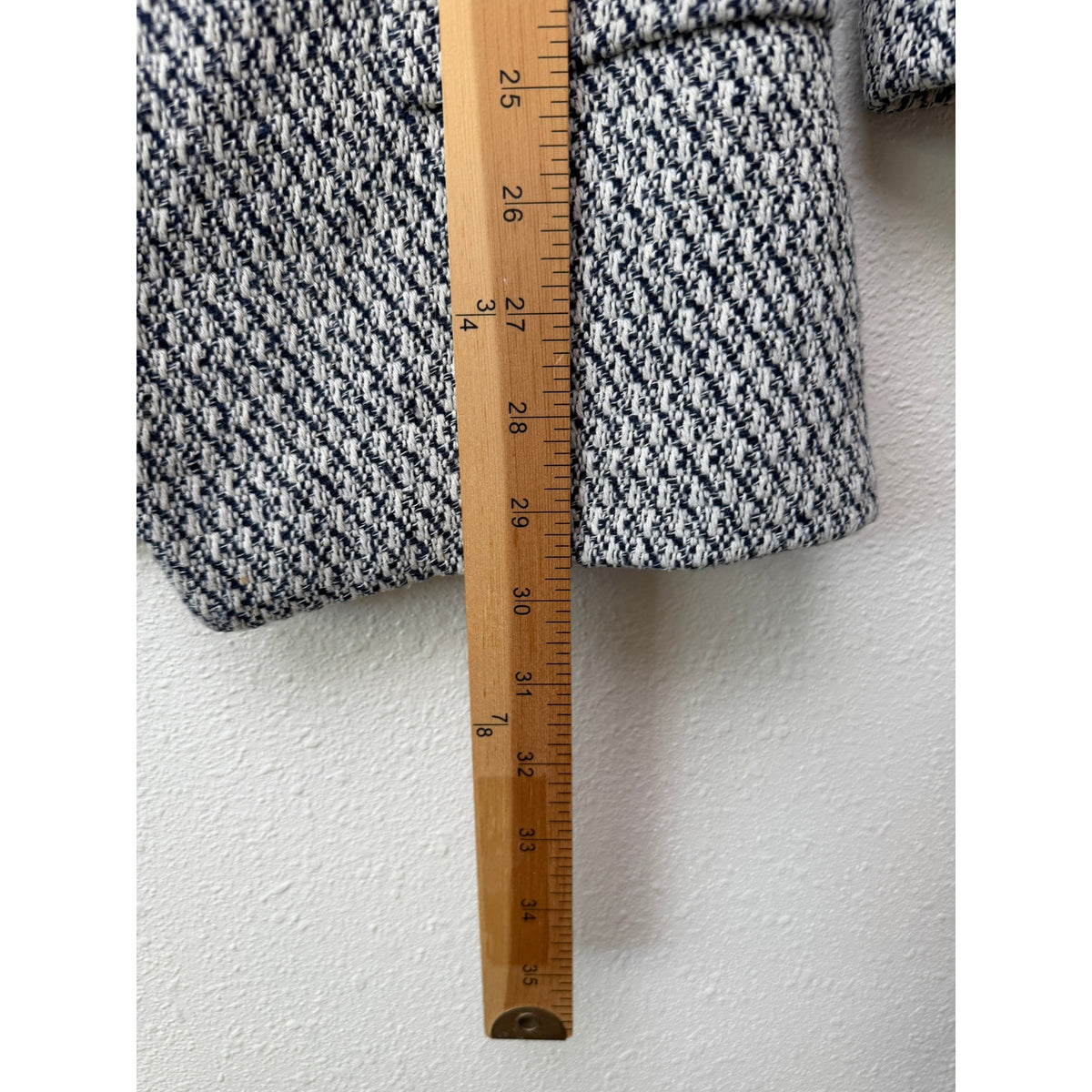 Zara Navy Ivory Tweed Collarless Blazer Women S