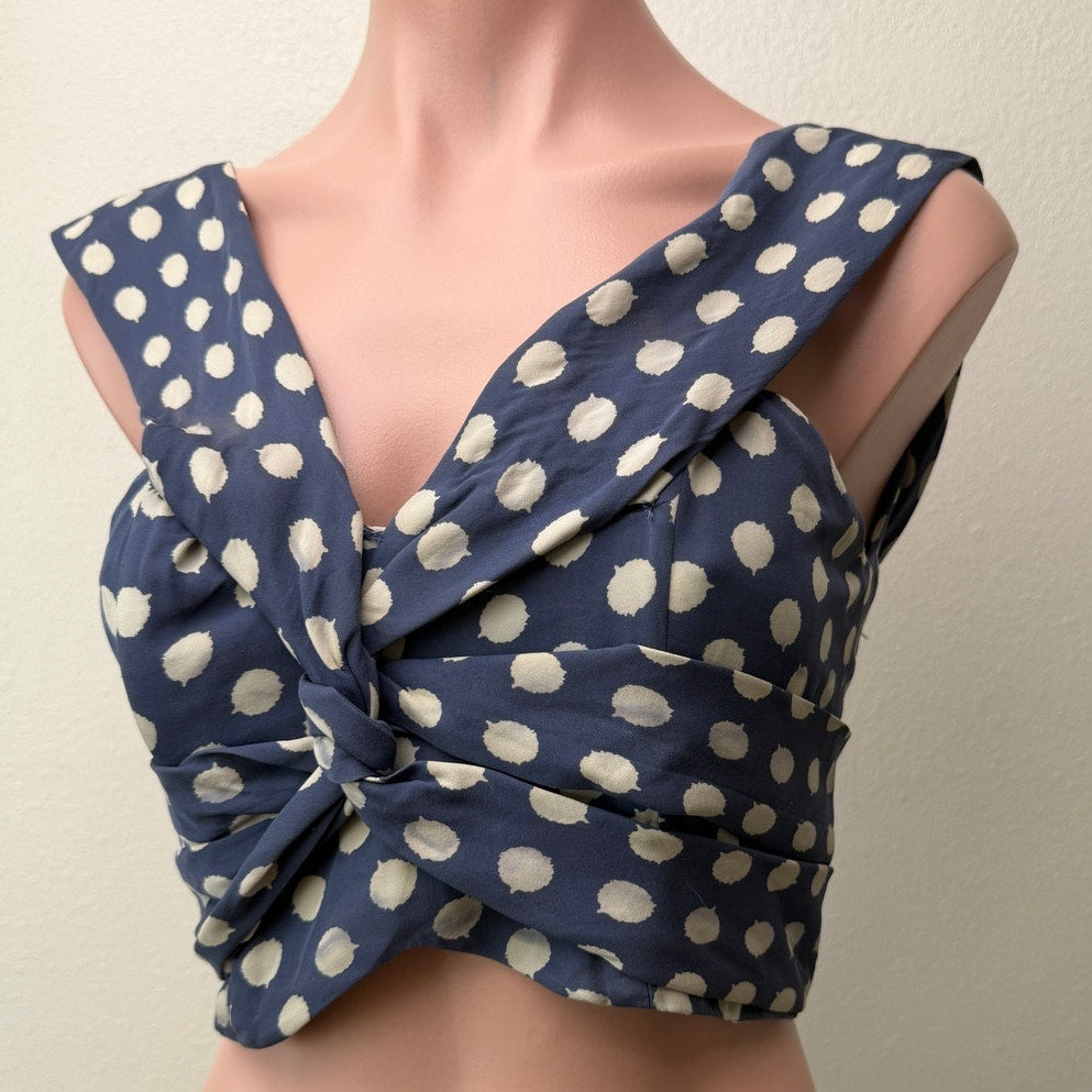 Johanna Ortiz Magritte Silk Polka Dot Knot Front Crop Top Size S