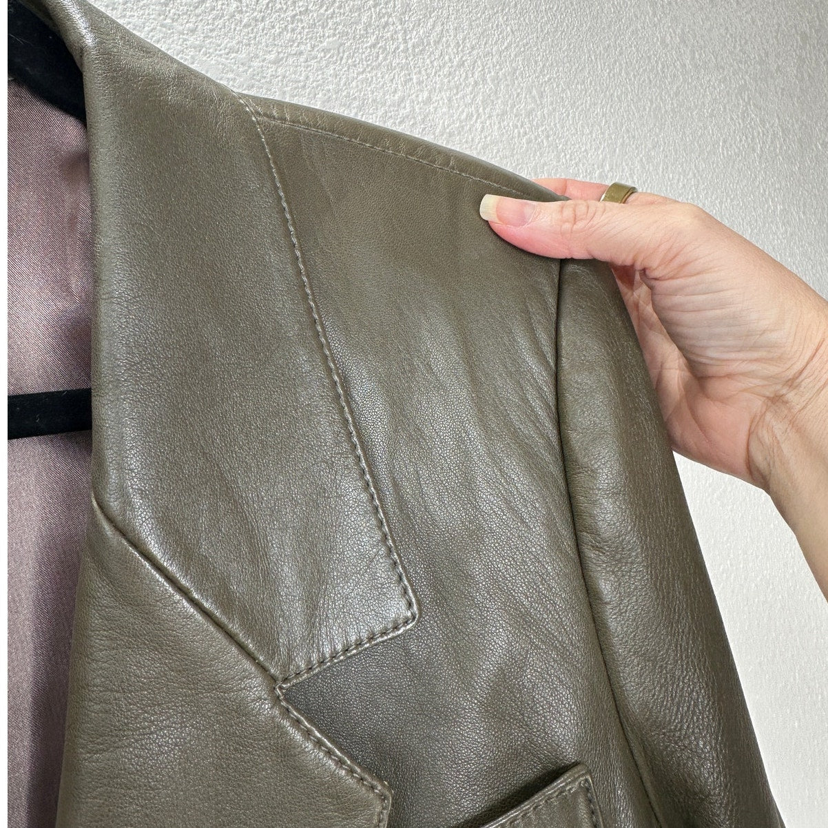 Faux Leather Green Brown Collared Front Button Blazer Jacket XL