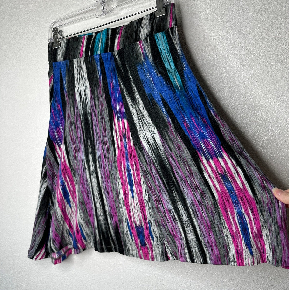 Bloomingdales Blue Black Gray Multicolor Stripe Print Elastic Waist Skirt S