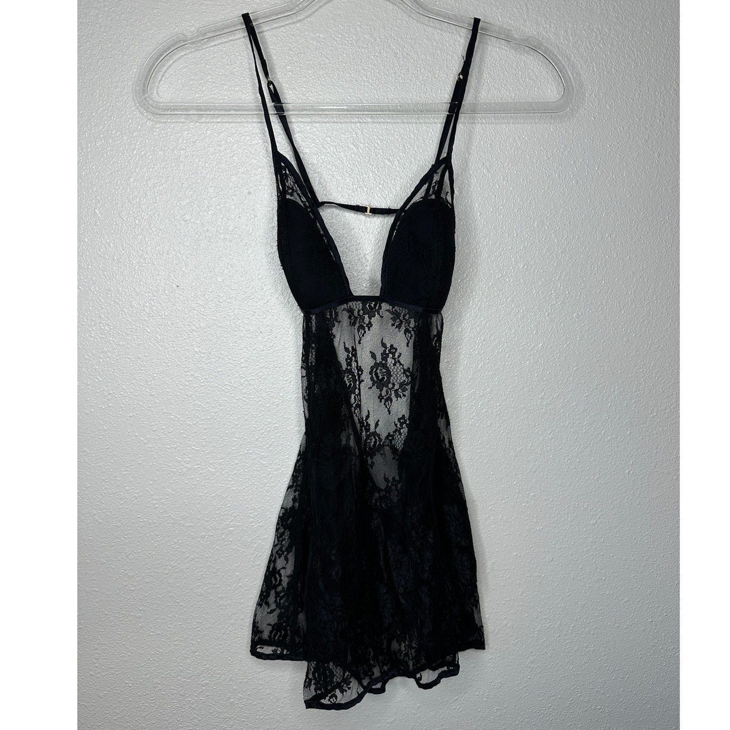 Victoria’s Secret Very Sexy Black Sheer Lace Nightie Open Back Slip Lingerie