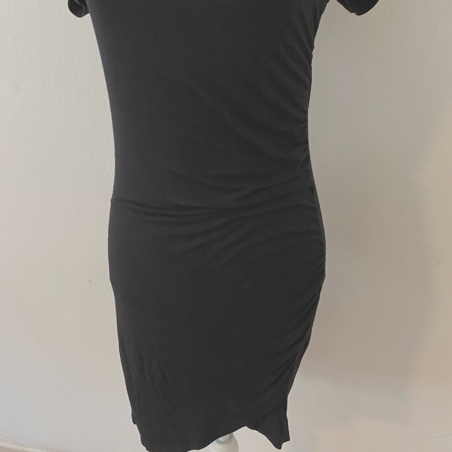 Alya Cute Black Bodycon Stretchy TShirt LBD Dress Asymmetrical Ruched Side Large
