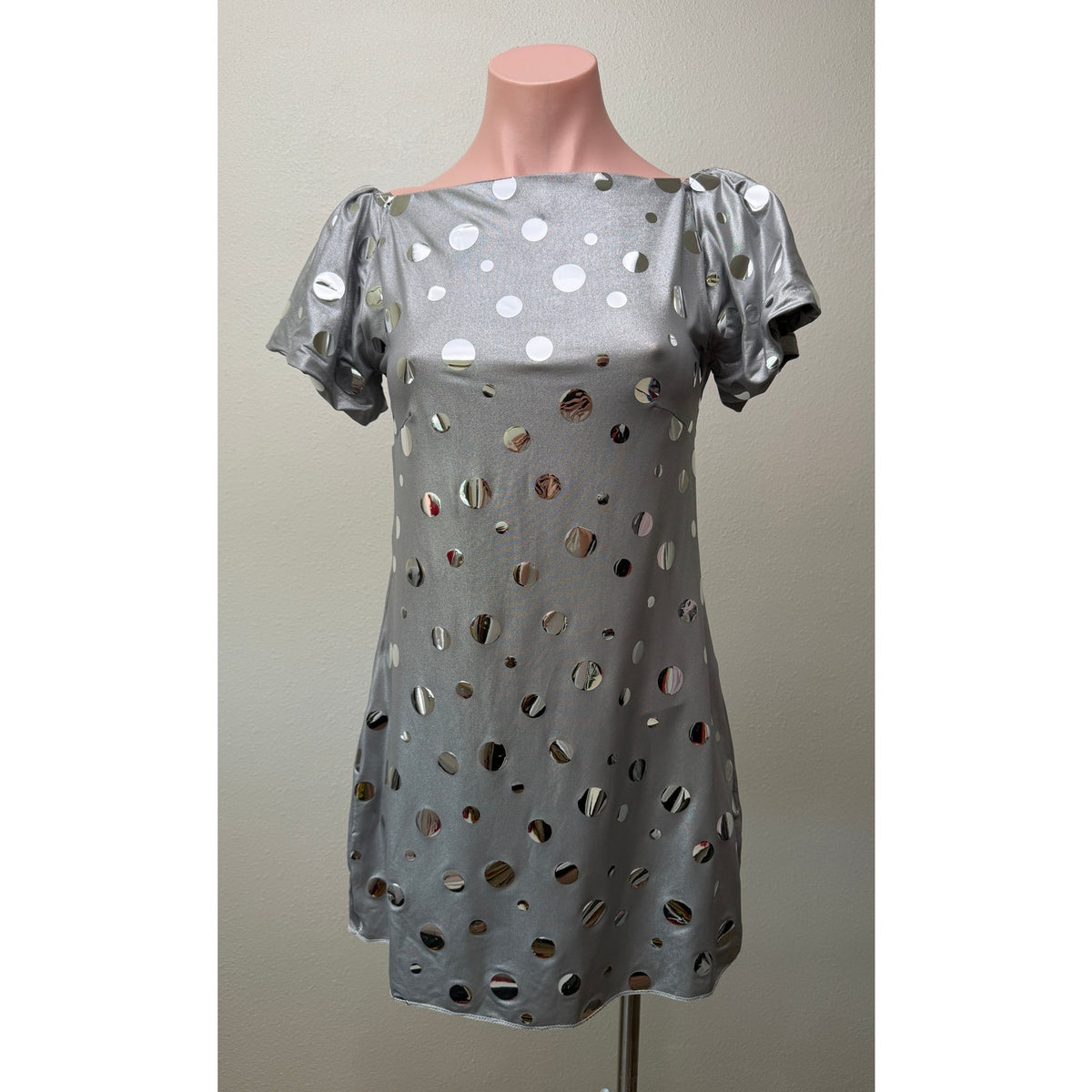 Volcano Silver Mirror Disc Mini Dress Women Size 1