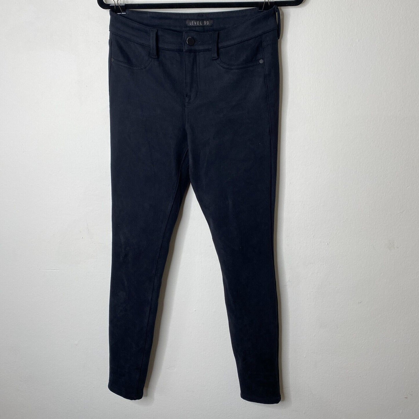 Level 99 Black Dark Gray Mid-Rise Vegan Faux Suede Zip Skinny Pants Jeans 27