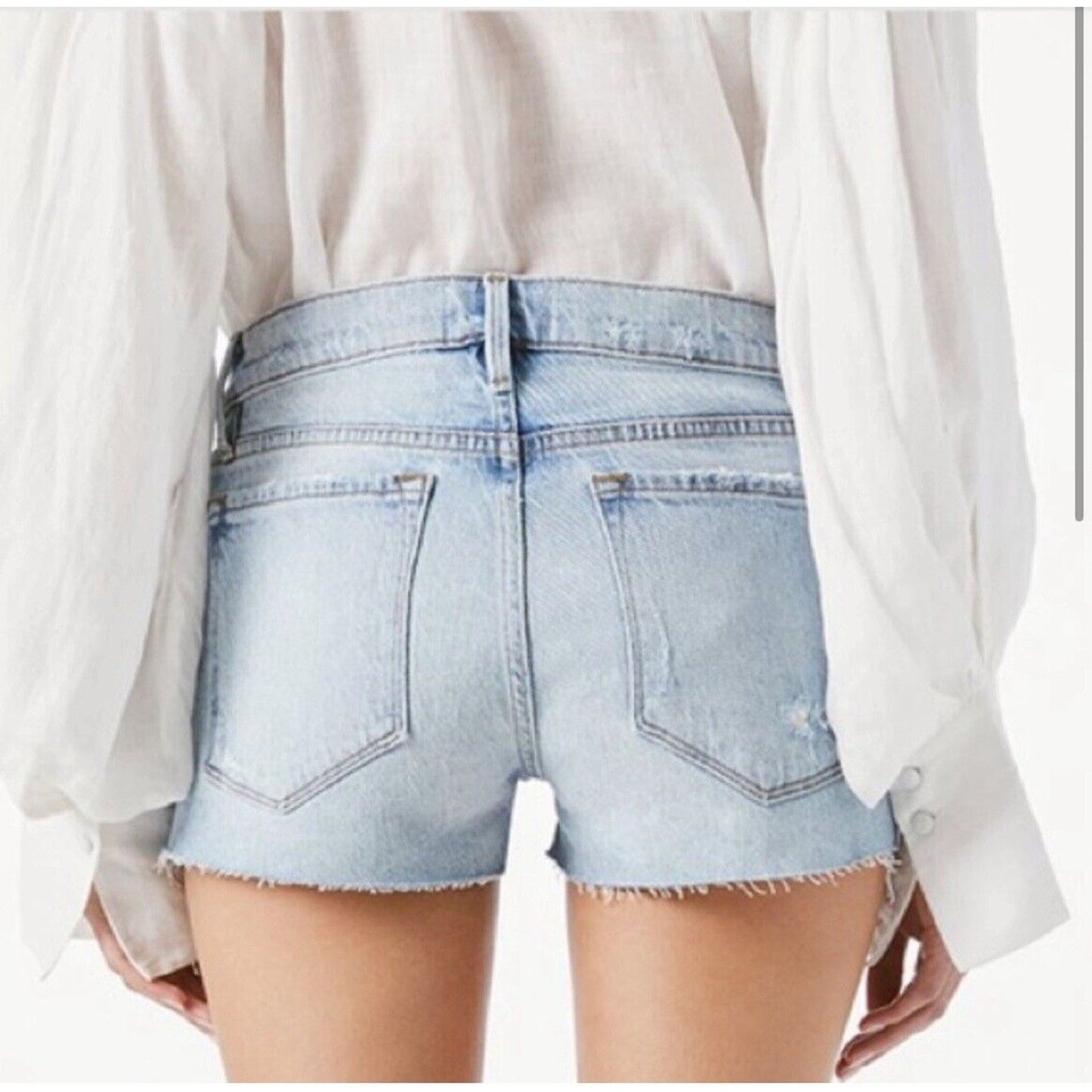 Frame Light Blue Medium Wash Kerouc Le Cutoff Raw Hem Front Zip Jean Shorts 31