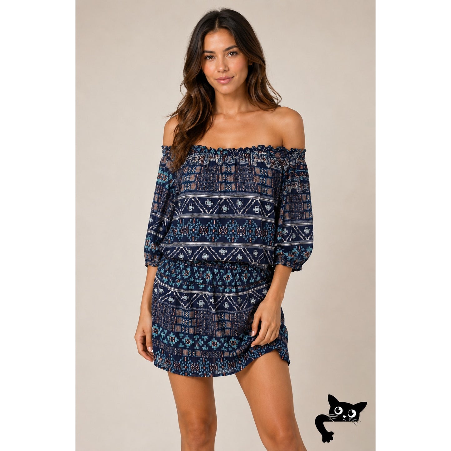 Revolve Misa Los Angeles Poppy Off Shoulder Aztec Navy Midnight Desert Dress SM