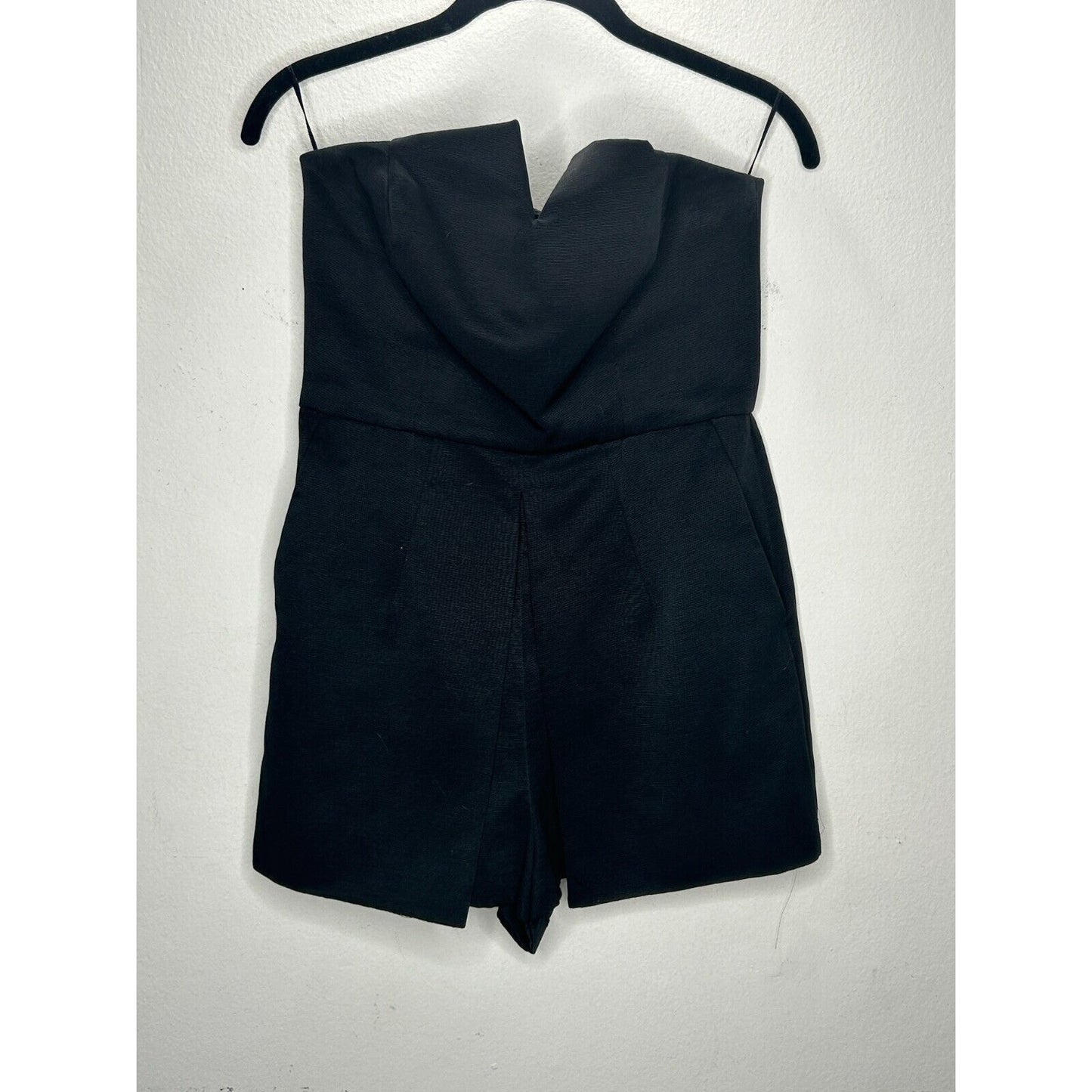 Topshop Black Strapless Structured V Front Pleats Pockets Back Zip Romper 6
