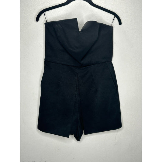 Topshop Black Strapless Structured V Front Pleats Pockets Back Zip Romper 6