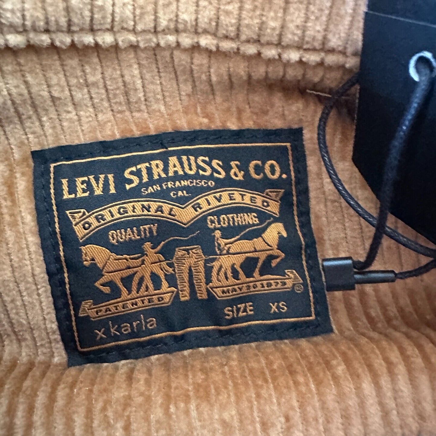 NWT Levis Karla Camel Tan Fringed Corduroy Long Trucker Button-Front Jacket XS