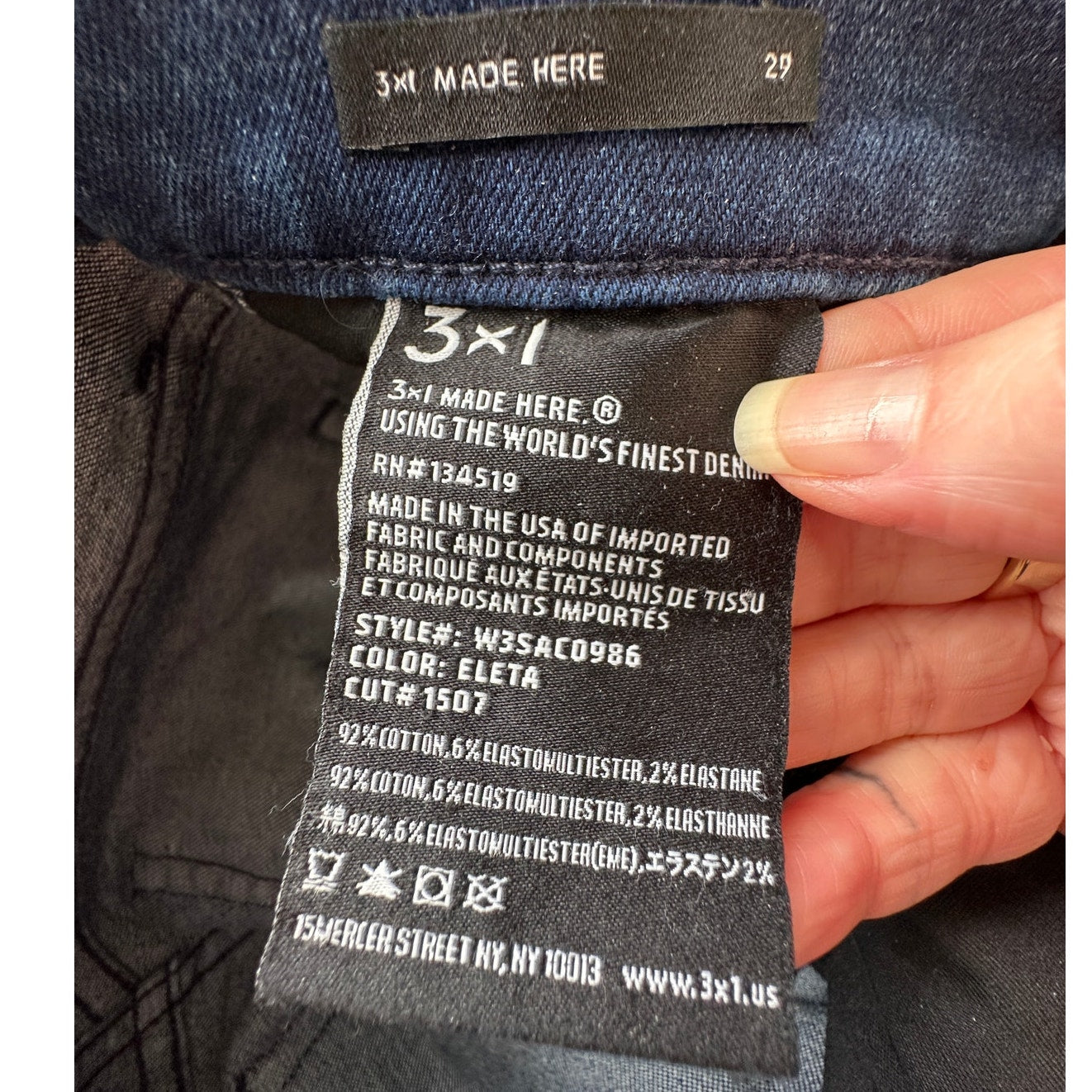 3x1 Eleta 1507 Authentic Straight Leg Raw Hem High Waist Jeans 29