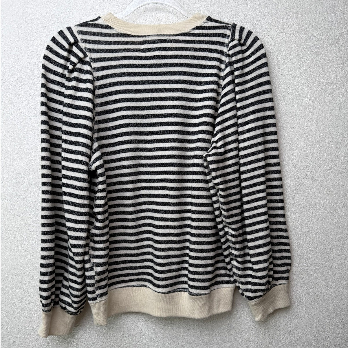 The Great. Black & Cream Striped Pleated Shoulder Sweatshirt Sweater
