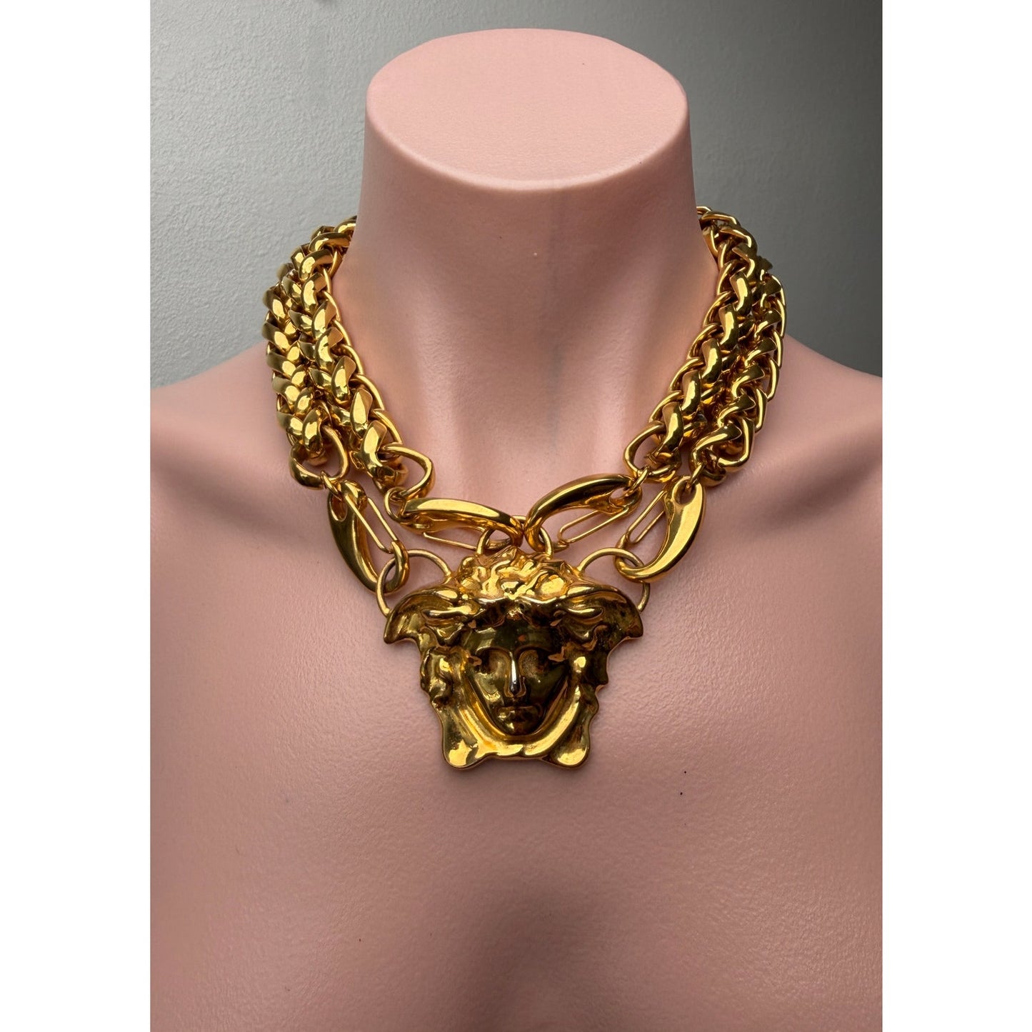 Versace Medusa Gold Double Chain Statement Necklace