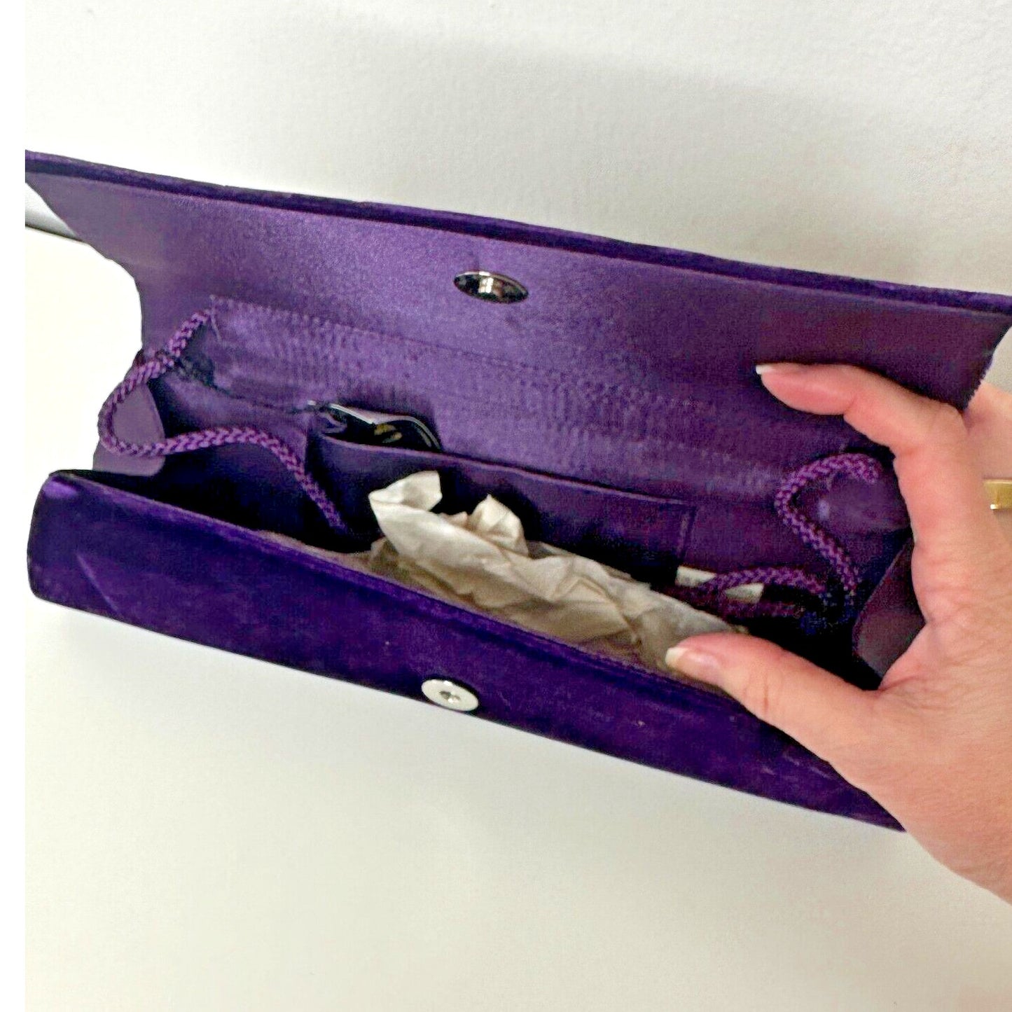 Savannah Purple Velour Clutch Rhinestone Embellished Hidden Rope Strap Clutch