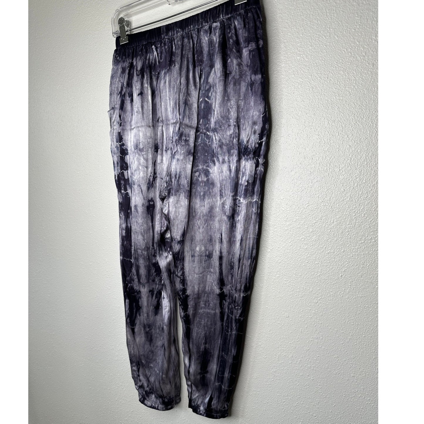 Nation Ltd Purple Cream Tie Dye Satin Elastic Waist Pocketed Pants S