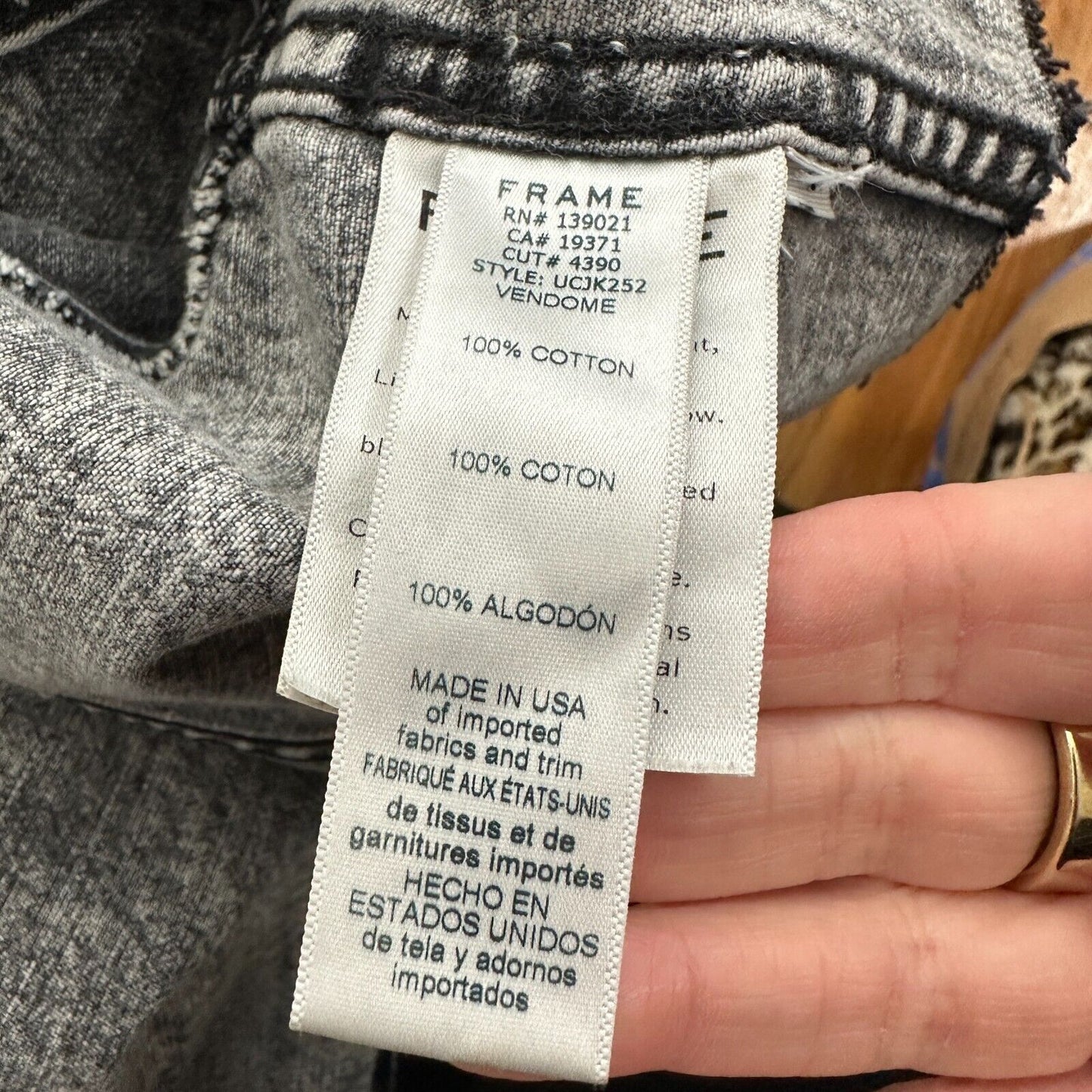 Frame Stonewashed Gray Faded & Distressed Crop Jacket Front Button Raw Hem S