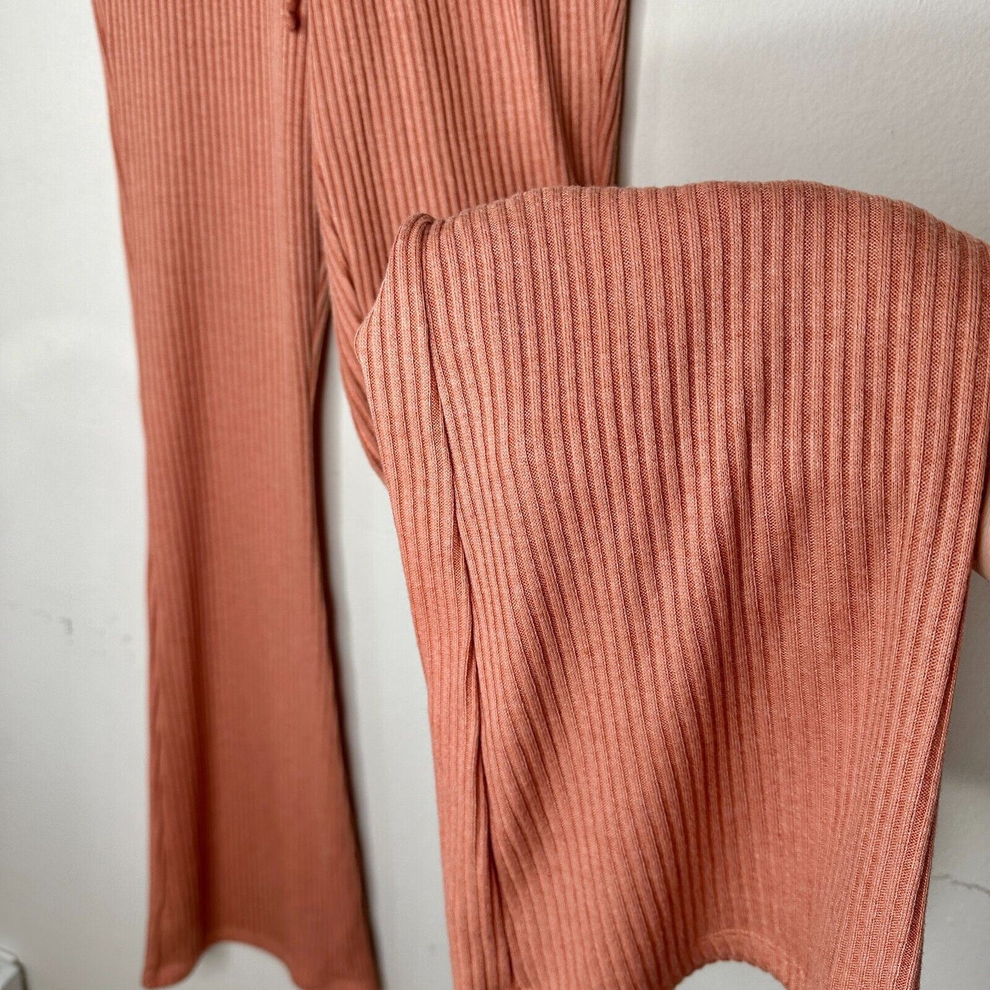 NWT Topshop Comfy Peach Ribbed Knit Flare Leg Lace-Up Front Tie Legging Pant 6