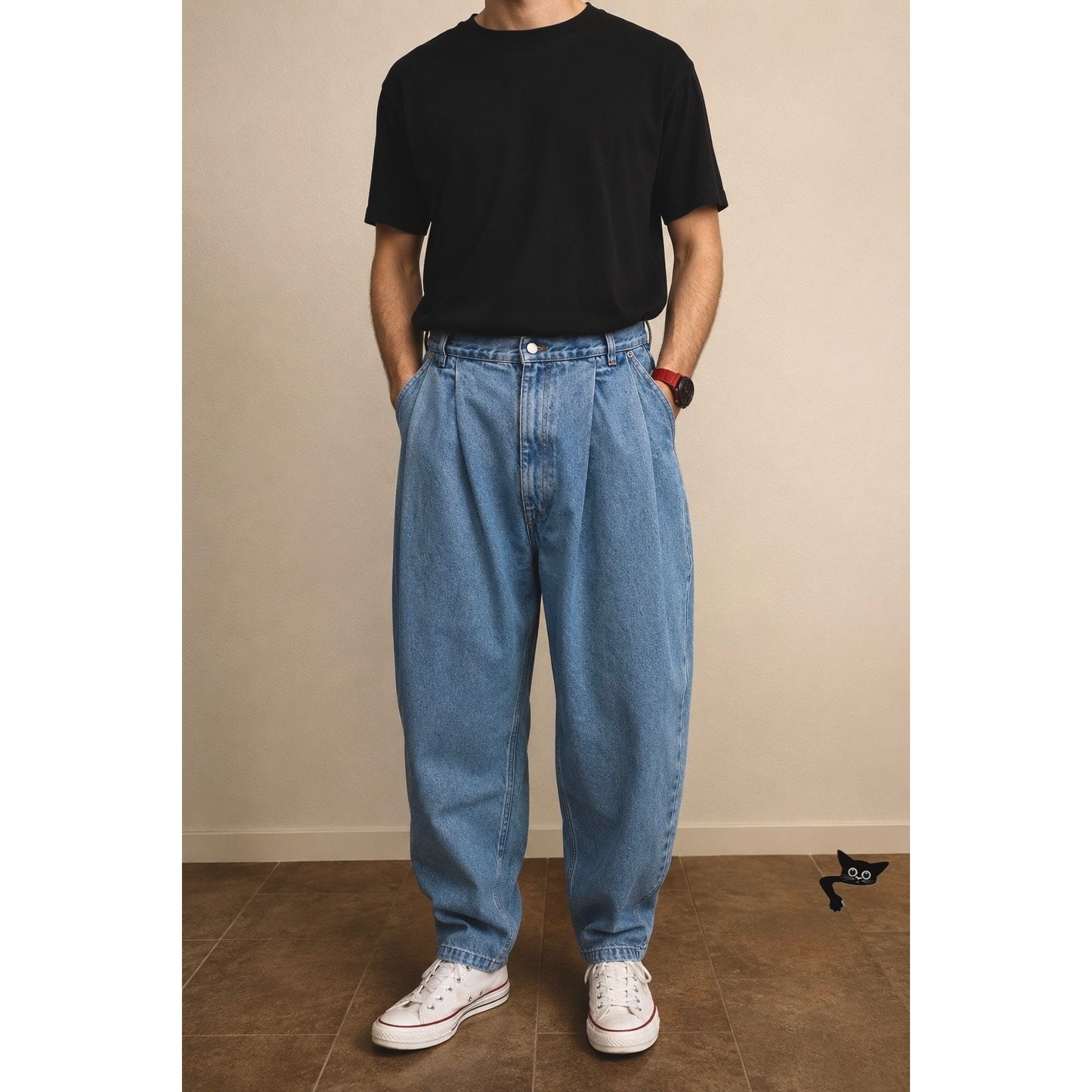 Hed Mayner Men's L Light Blue Pleated Denim Jeans