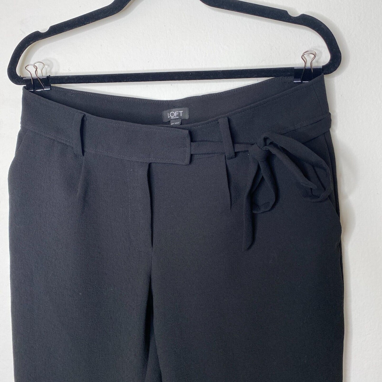 Loft Jet Black Capri Trouser Pants Hook Eye Closure Cute Tie Front 6 Petite