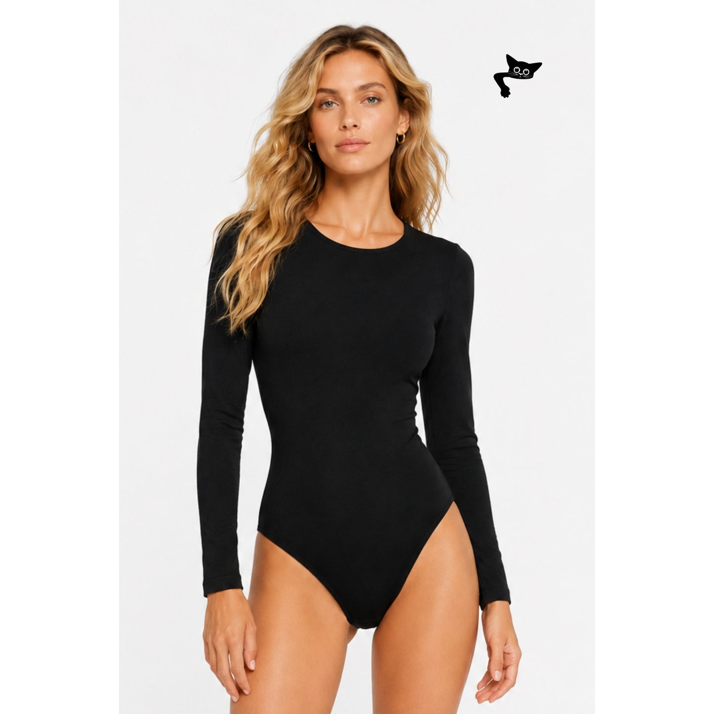 Wolford Black Long Sleeve Stretch Bodysuit Snap Closure Size M