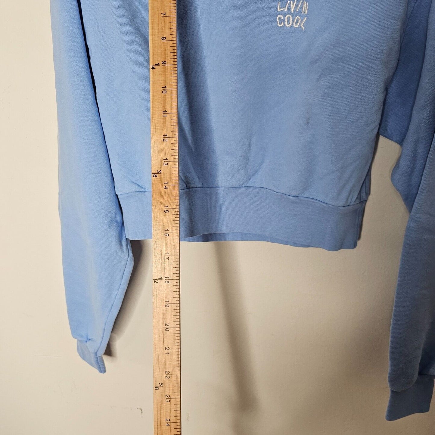 NWOT Living Cool Baby Blue Embroidered Wavy Logo Cropped Long Sleeve Sweatshirt
