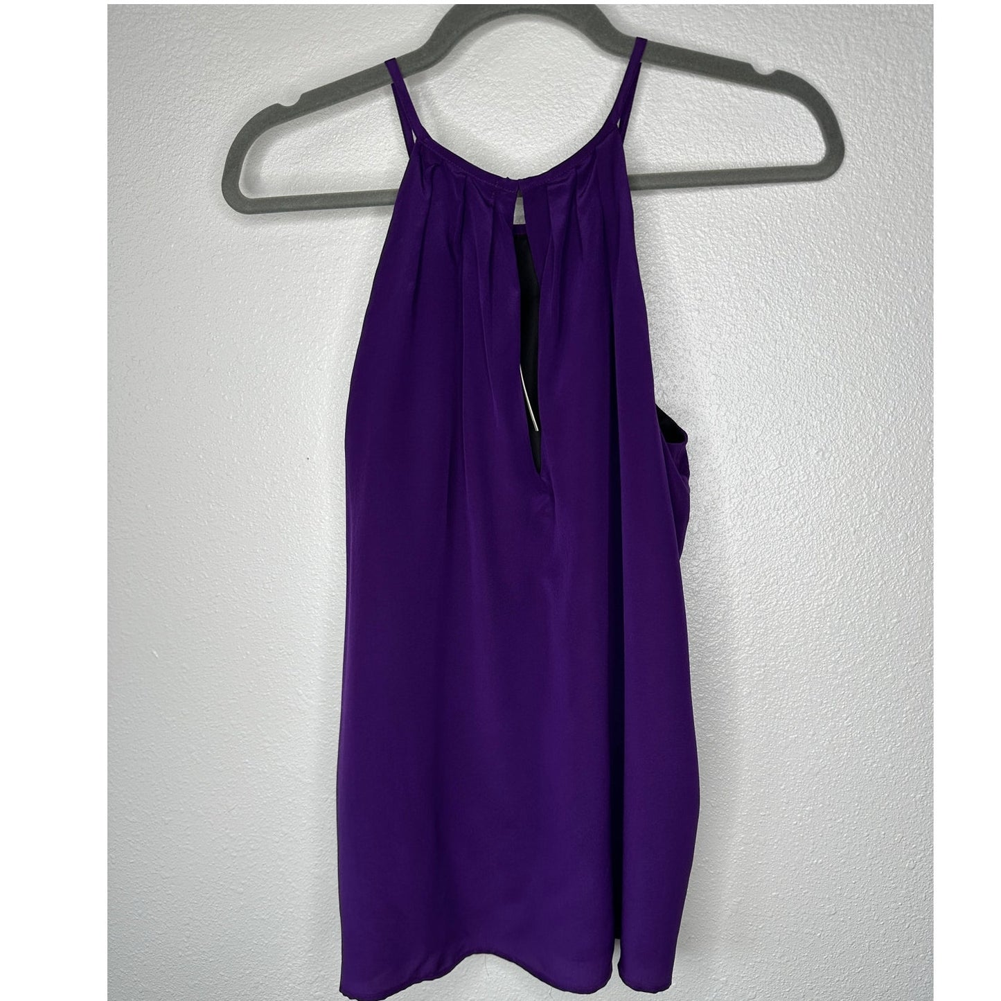 NWT Lavender Brown Purple Silk Front Pleat High Neck Keyhole Back Top L