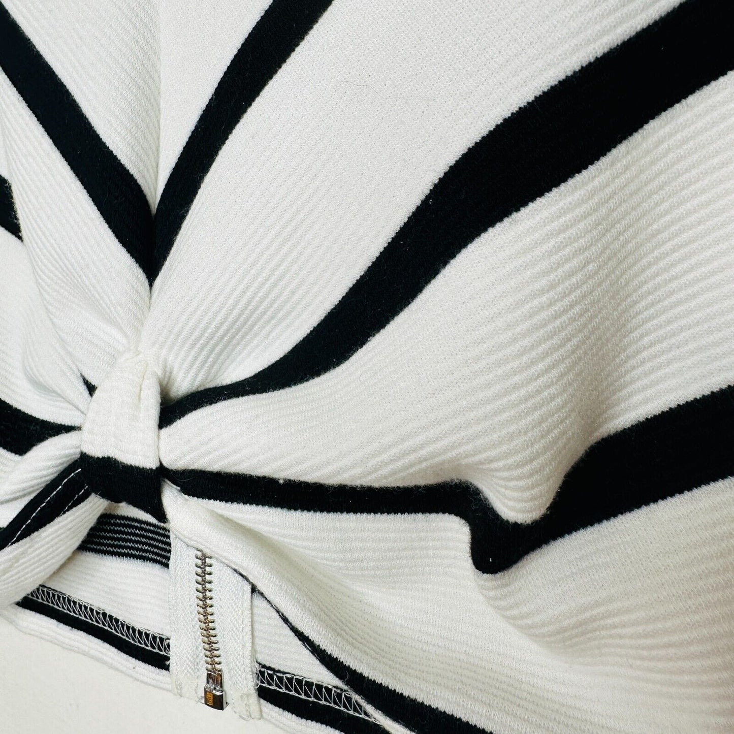 Ezra Black & White Striped Sleeveless V-Neck Crop Gathered Front Knot Back Zip S