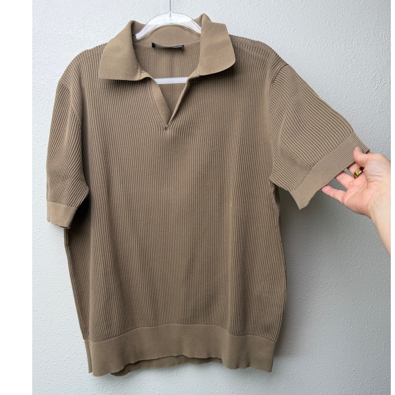 Dolce Gabbana Mens US 40 Beige Openwork Knit Polo Shirt