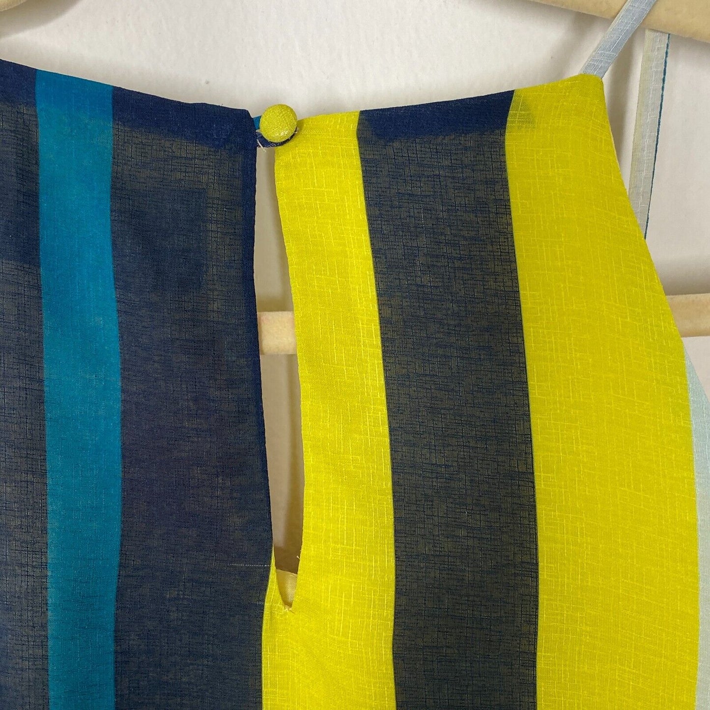 Sunday In Brooklyn Teal Blue & Yellow Black Multi Stripe Front Tie Blouse XS
