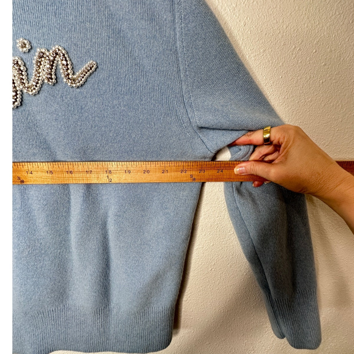 Lanvin Girls Pearl Logo Cashmere Sweater Baby Blue Size 12