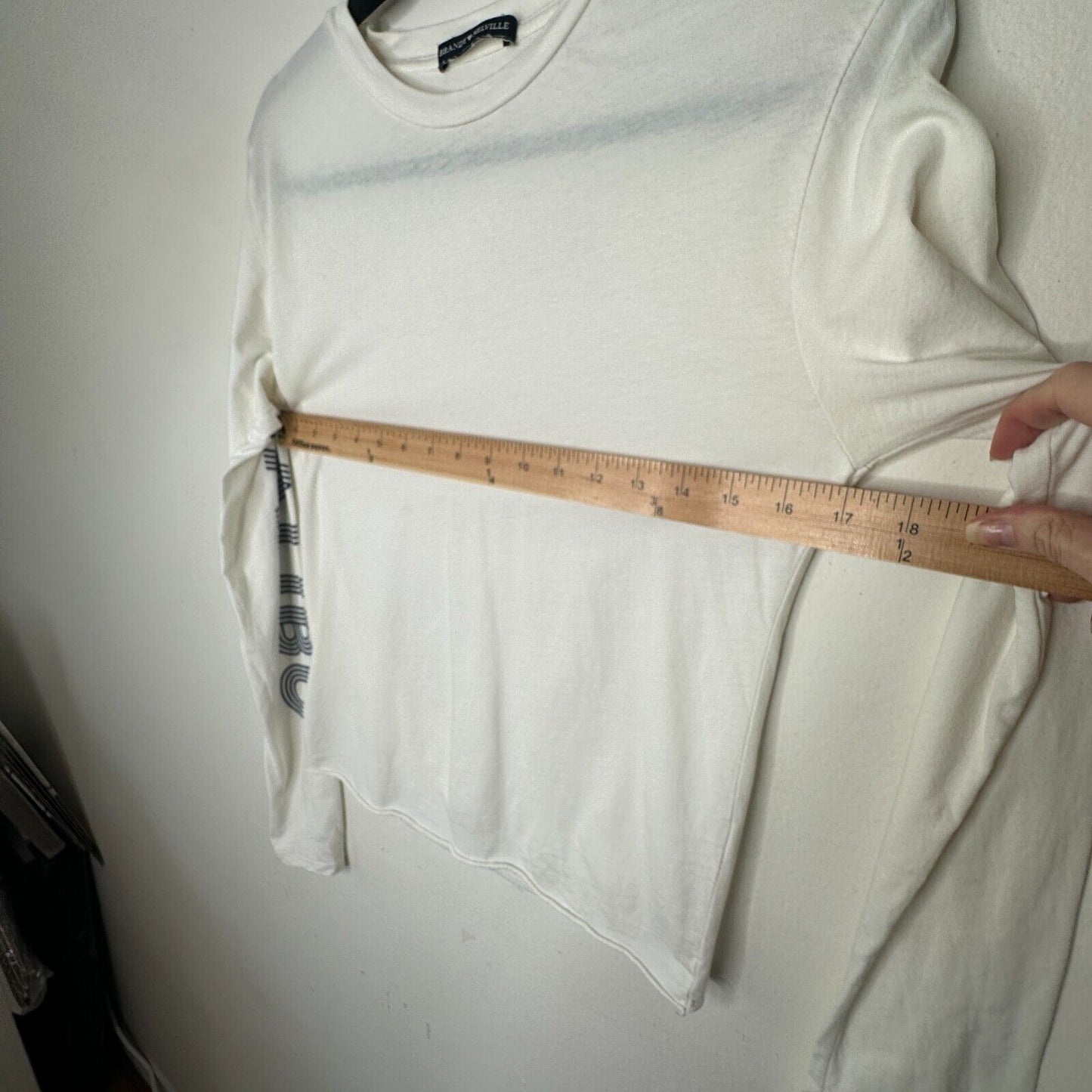 Brandy Melville White with Blue Malibu Graphic Crew Neck Long Sleeve Tee Small