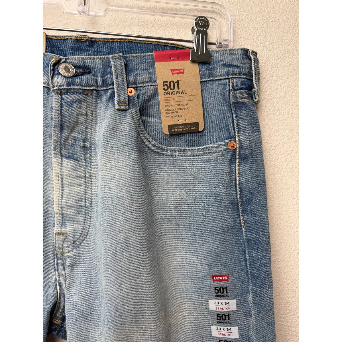 NWT Levi's 501 Light Wash Men's Jeans 33x34 Stretch