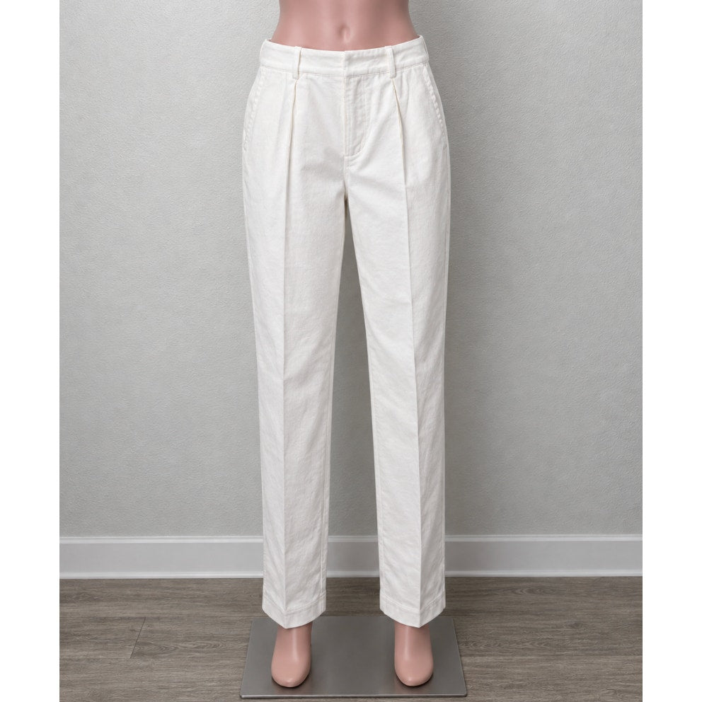 Ganni Cream Pleated Front Crease High Waist Corduroy Zip Trouser Pants 42
